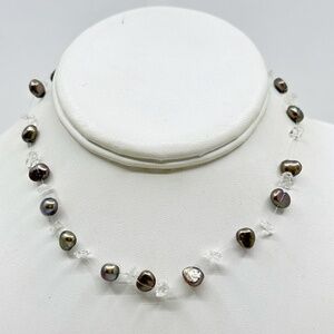 Sterling silver Silver freshwater pearl & quartz invisible necklace - GM522